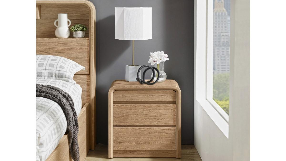 Arc 3-Drawer Sand Bedside Table | Harvey Norman