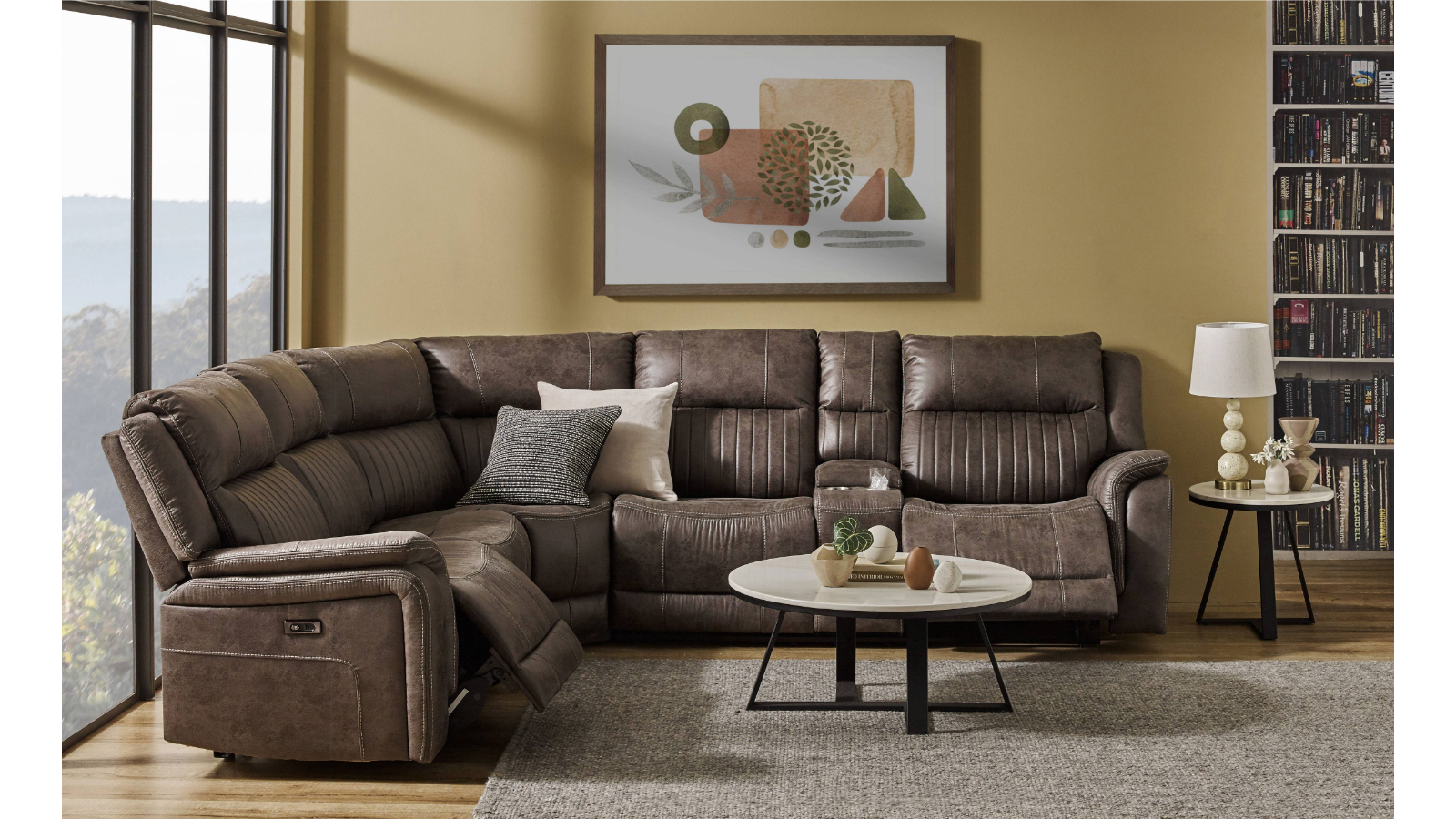 Rigel 5-Seater Powered Modular Recliner Sofa with Right-Hand Facing Console