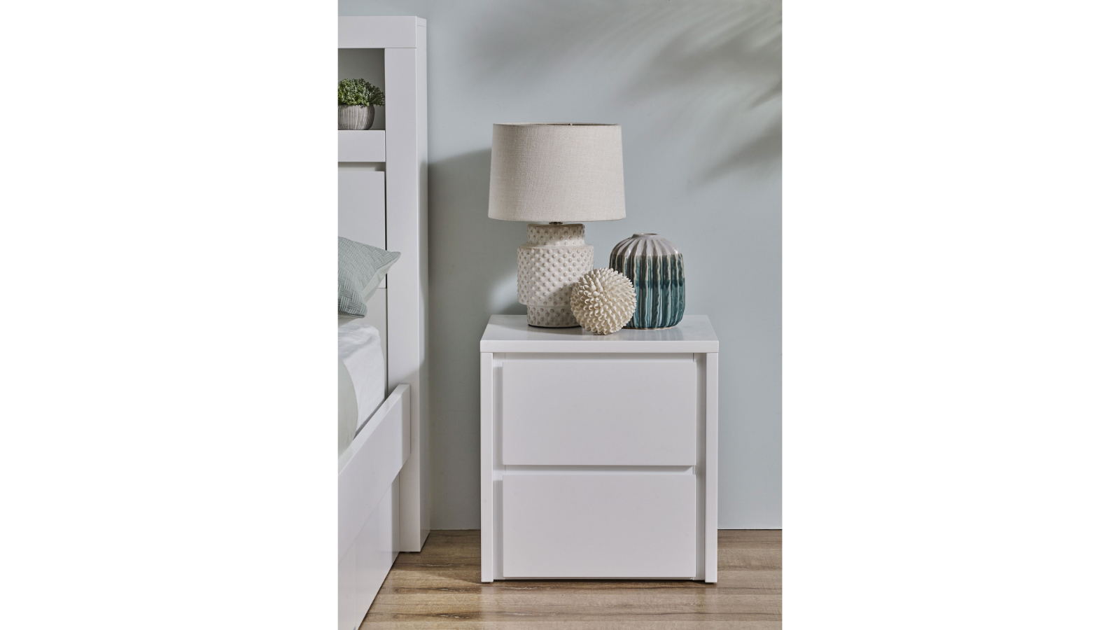 Seashell 2-Drawer Ivory White Bedside Table