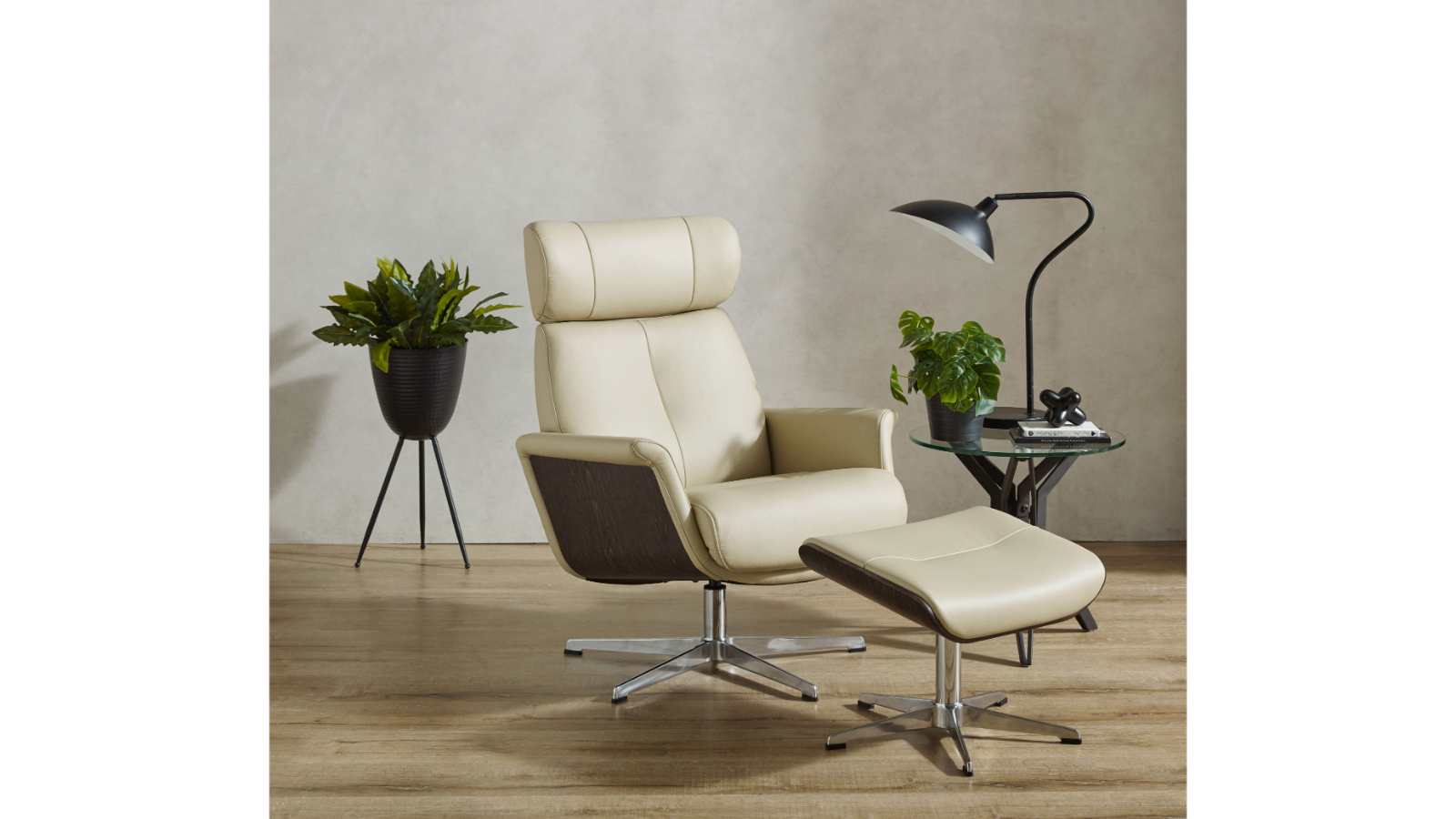 Timothy Leather Recliner Armchair with Footstool - Khaki