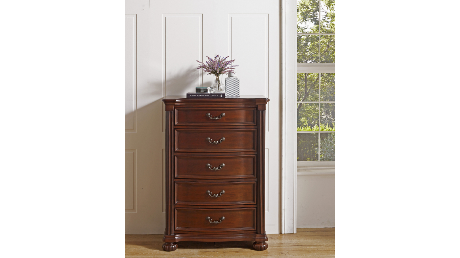 Athena 5-Drawer Cherry Brown Tallboy