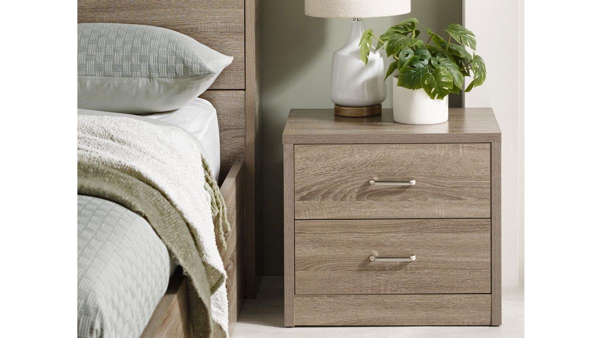Edge 2-Drawer Bedside Table - Grey Oak