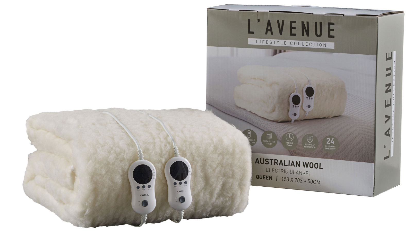 L'Avenue Australian Wool Electric Blanket King Single Harvey