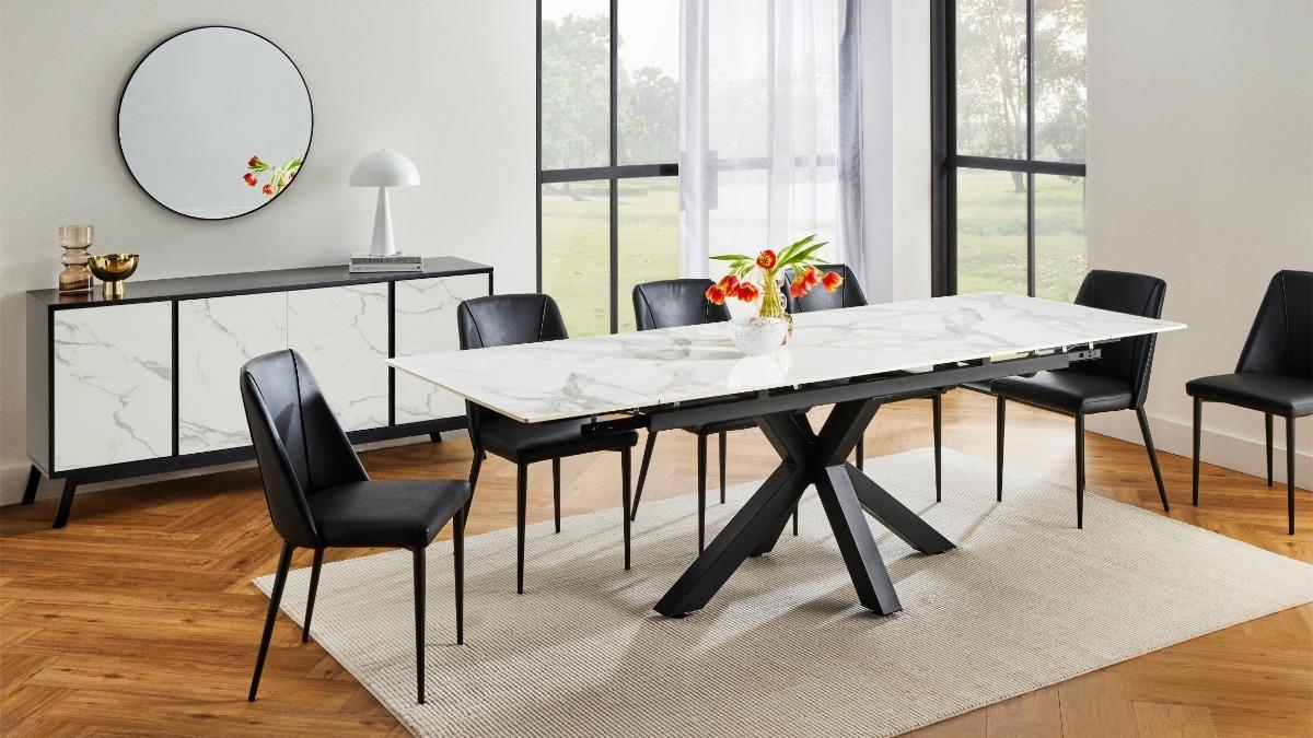 Starla 7-Piece Extension Dining Table Set with PU Dining Chairs