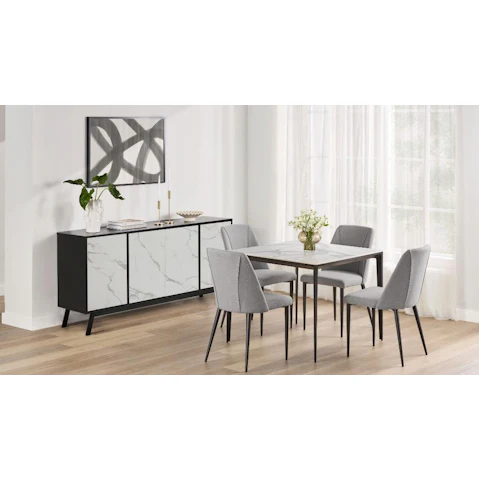 Cosmo 5-Piece Dining Table Set with Light Grey Fabric Chairs