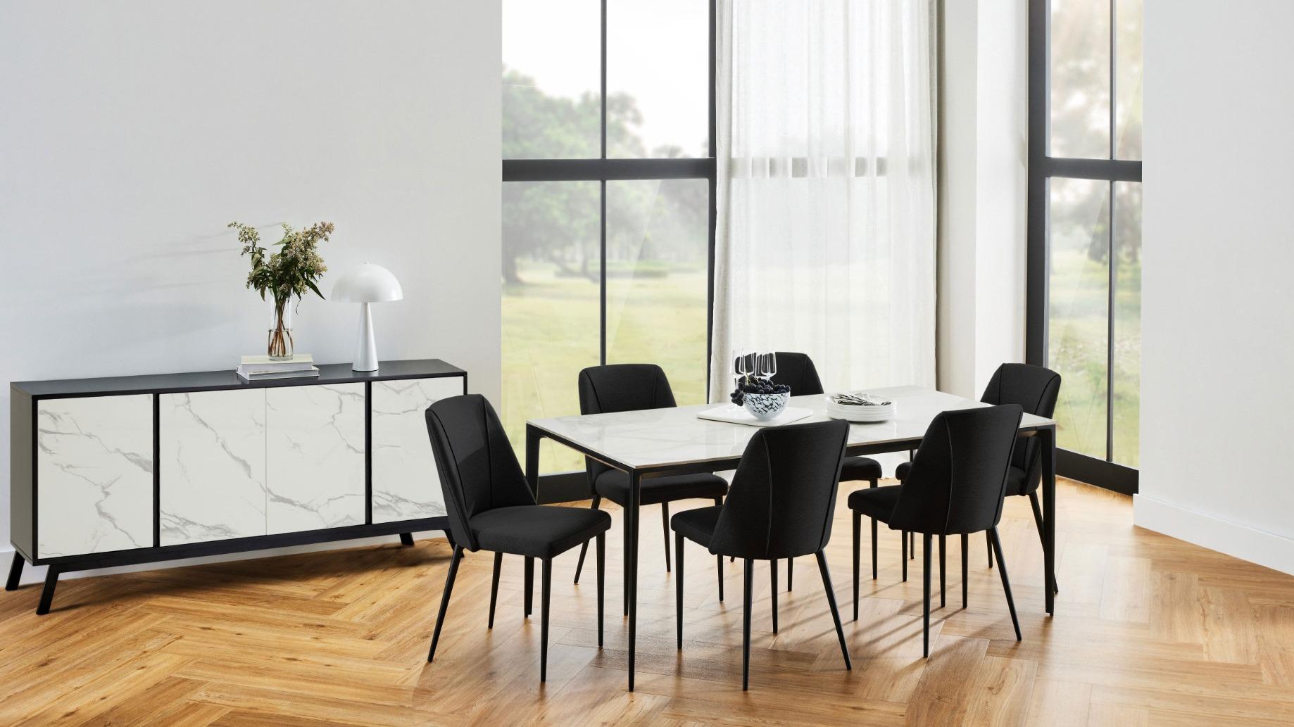 Cosmo 7-Piece Dining Table Set with PU Chairs