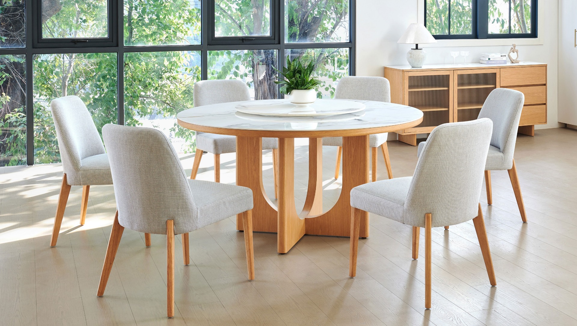 Arata 7-Piece Round Dining Table Set with Lazy Susan