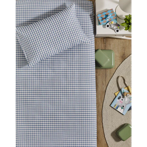 Gingham Denim Fitted Sheet Set - King Single