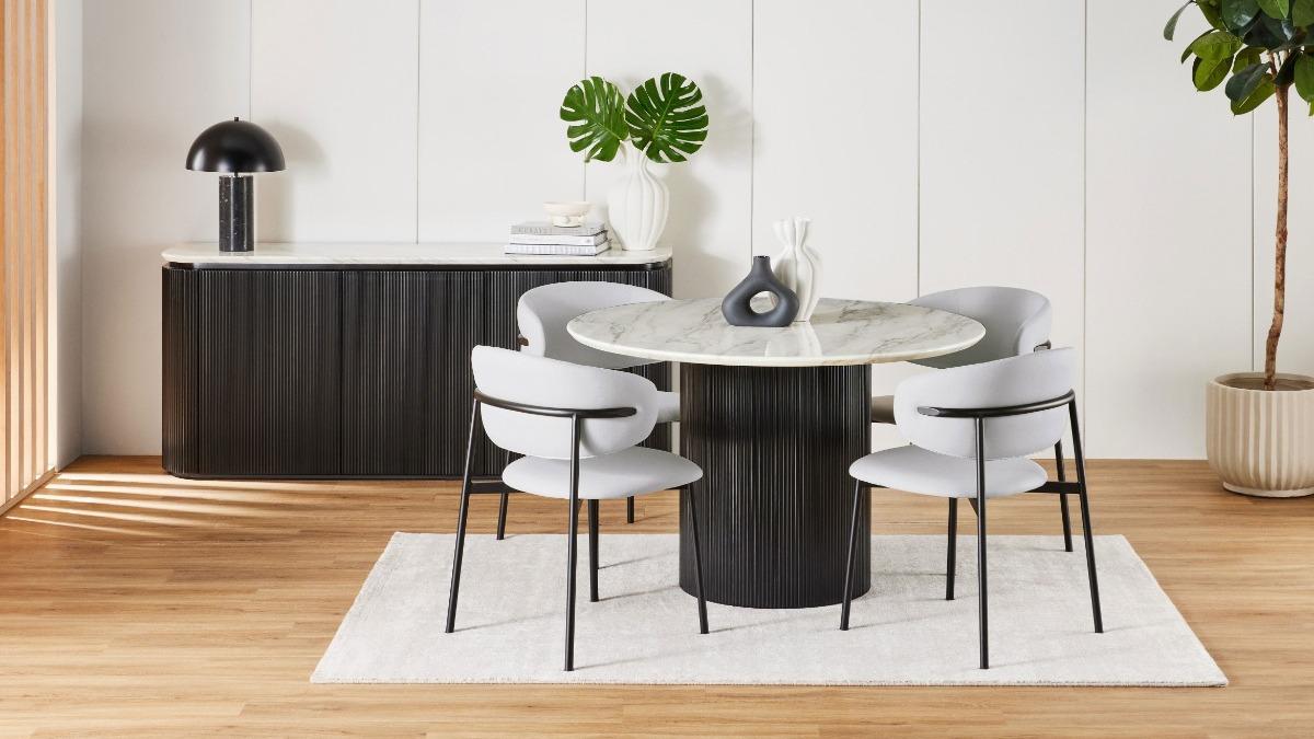 Anika 5-Piece Round Dining Table Set with White Chairs