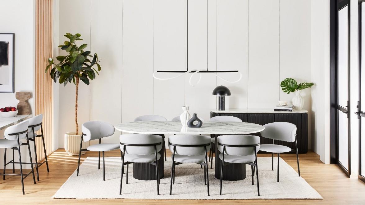 Anika 9-Piece Oval Dining Table Set with White Chairs