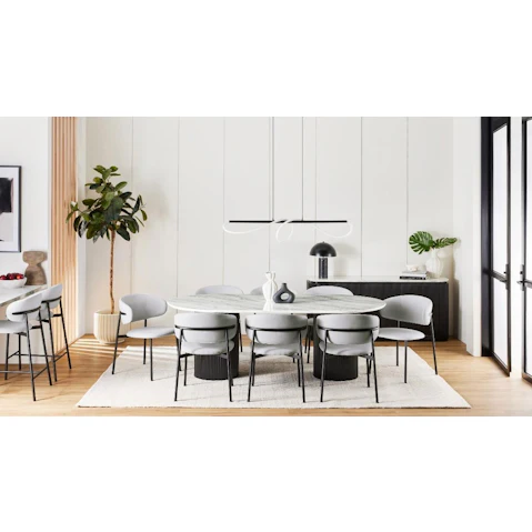 Anika 9-Piece Oval Dining Table Set with White Chairs