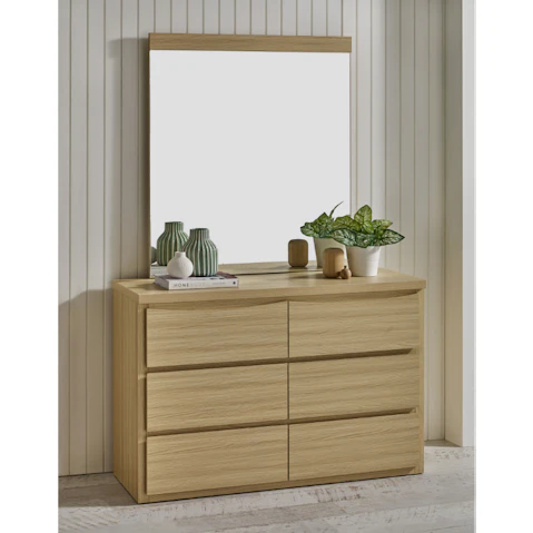 Pianca 6-Drawer Alpine Oak Dresser with Mirror