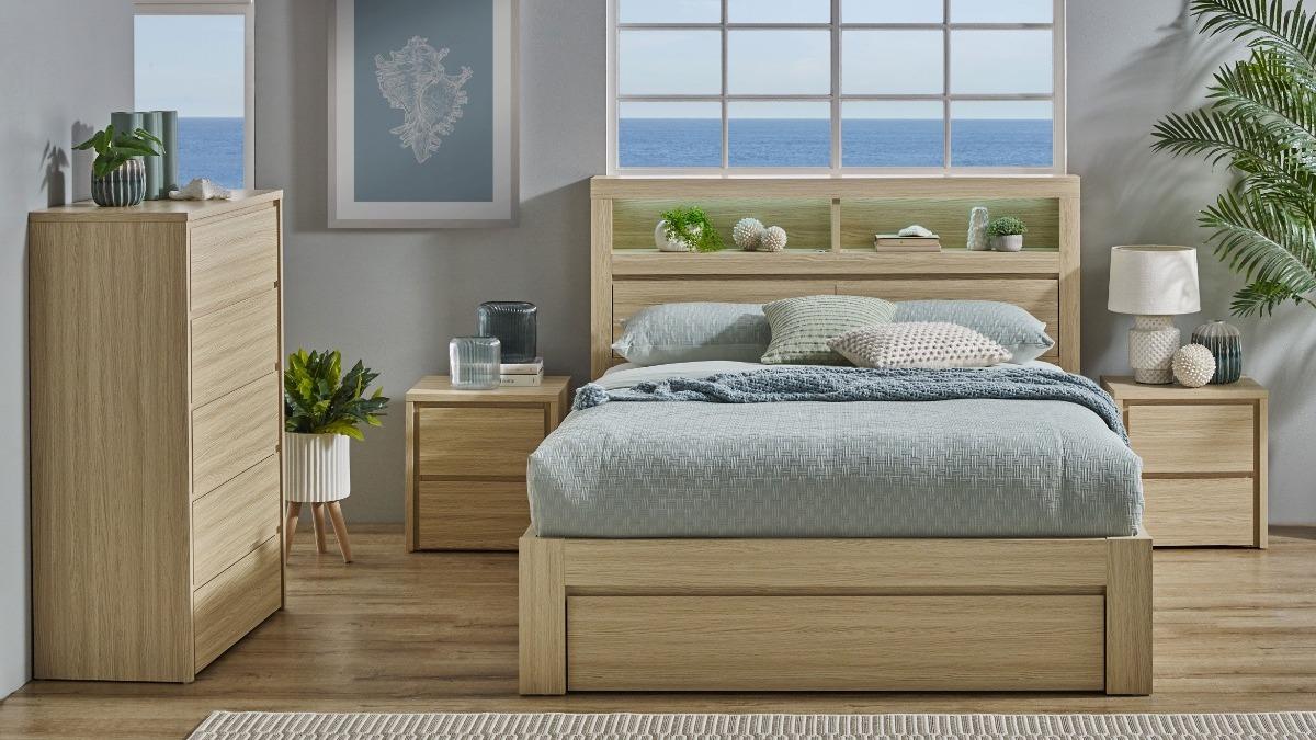 Seashell Side Gas Lift Alpine Oak Bed - King