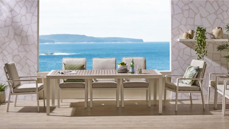 Caracas 9-Piece Outdoor Dining Setting - Bone White