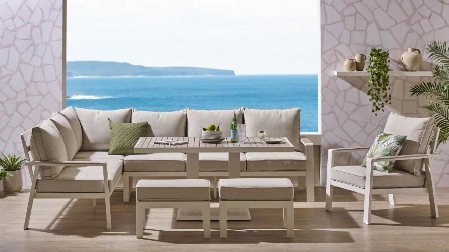 Caracas 6-Piece Outdoor Lounge/Dining Setting - Bone White