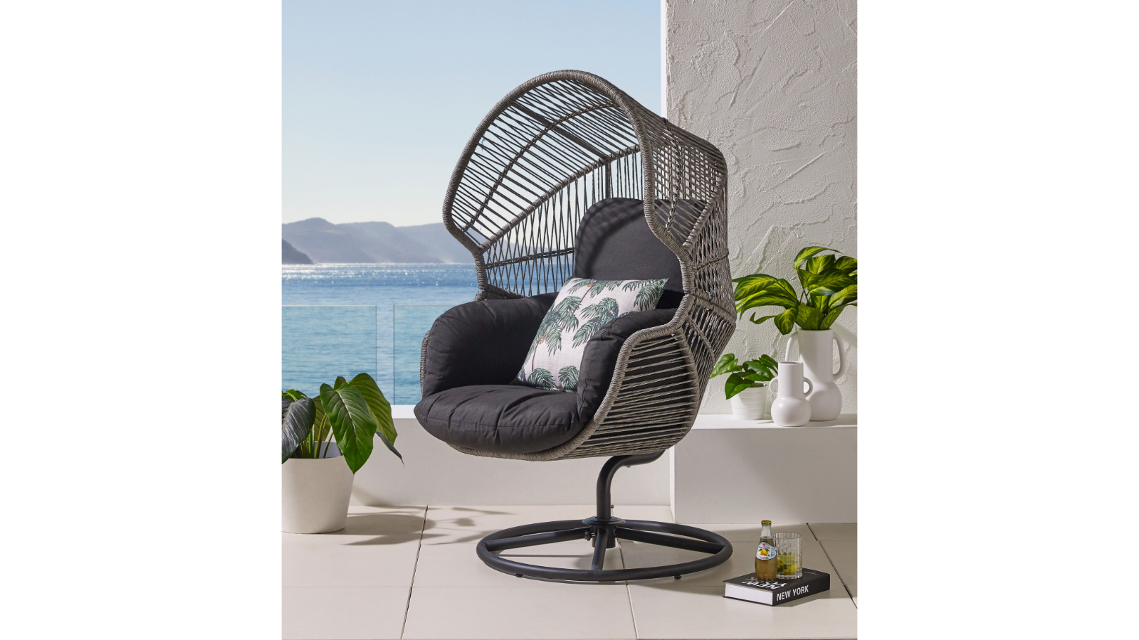Keira Outdoor Swivel Egg Chair - Black