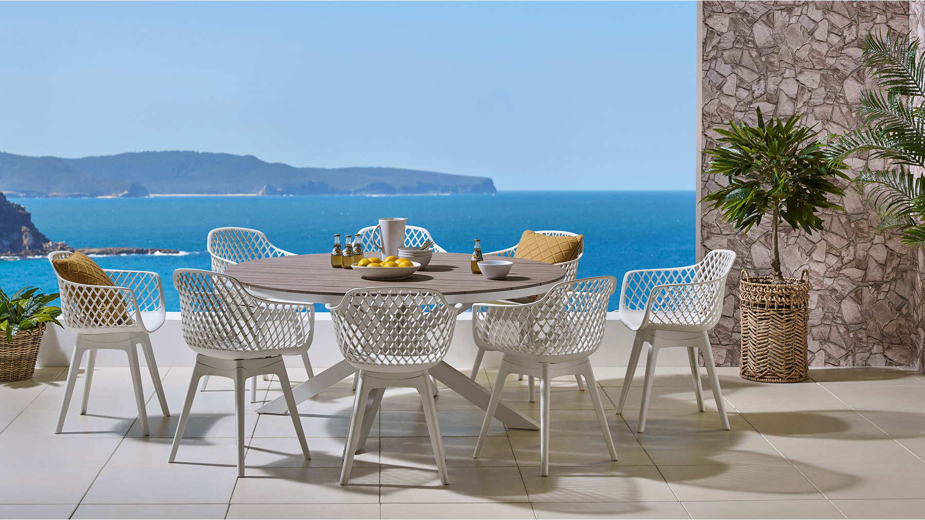 Castille 9-Piece Outdoor Dining Setting with Begonia Chairs - White