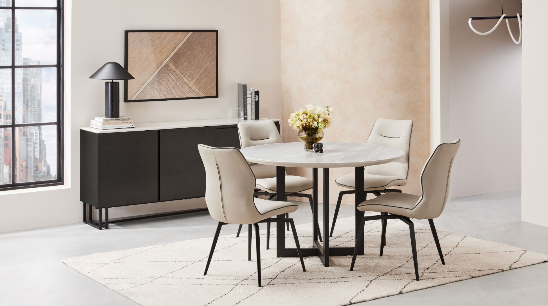 Aurora 5-Piece Round Dining Table Set - Pearl