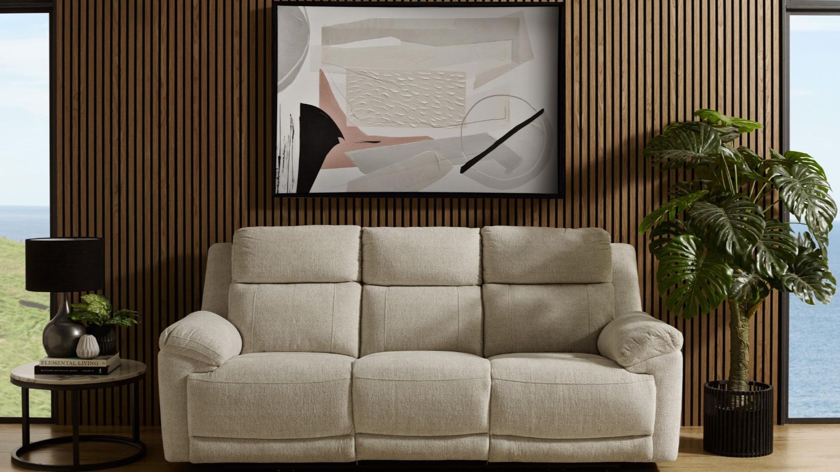 Eathon 3-Seater Fabric Powered Recliner Sofa - Beige