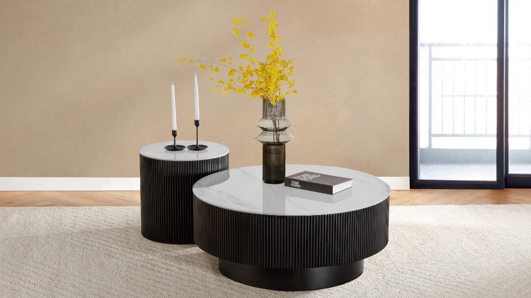 Astra MK2 Coffee and Lamp Table 2-Piece Set with Sintered Stone Top - Black