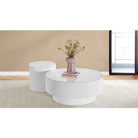 Astra MK2 Coffee and Lamp Table 2-Piece Set with Sintered Stone Top - White