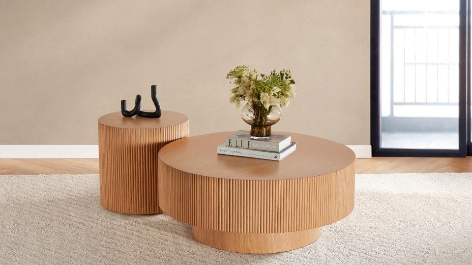 Astra MK2 Coffee and Lamp Table 2-Piece Set- Natural