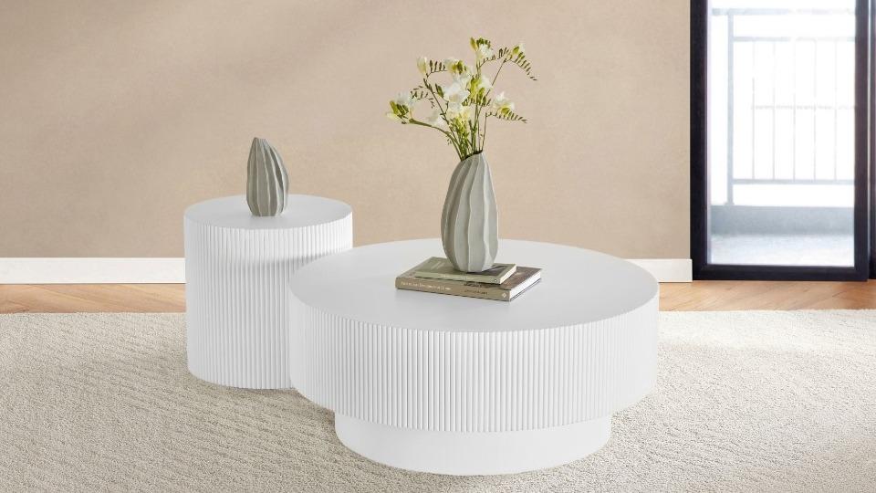 Astra MK2 Coffee and Lamp Table 2-Piece Set - White