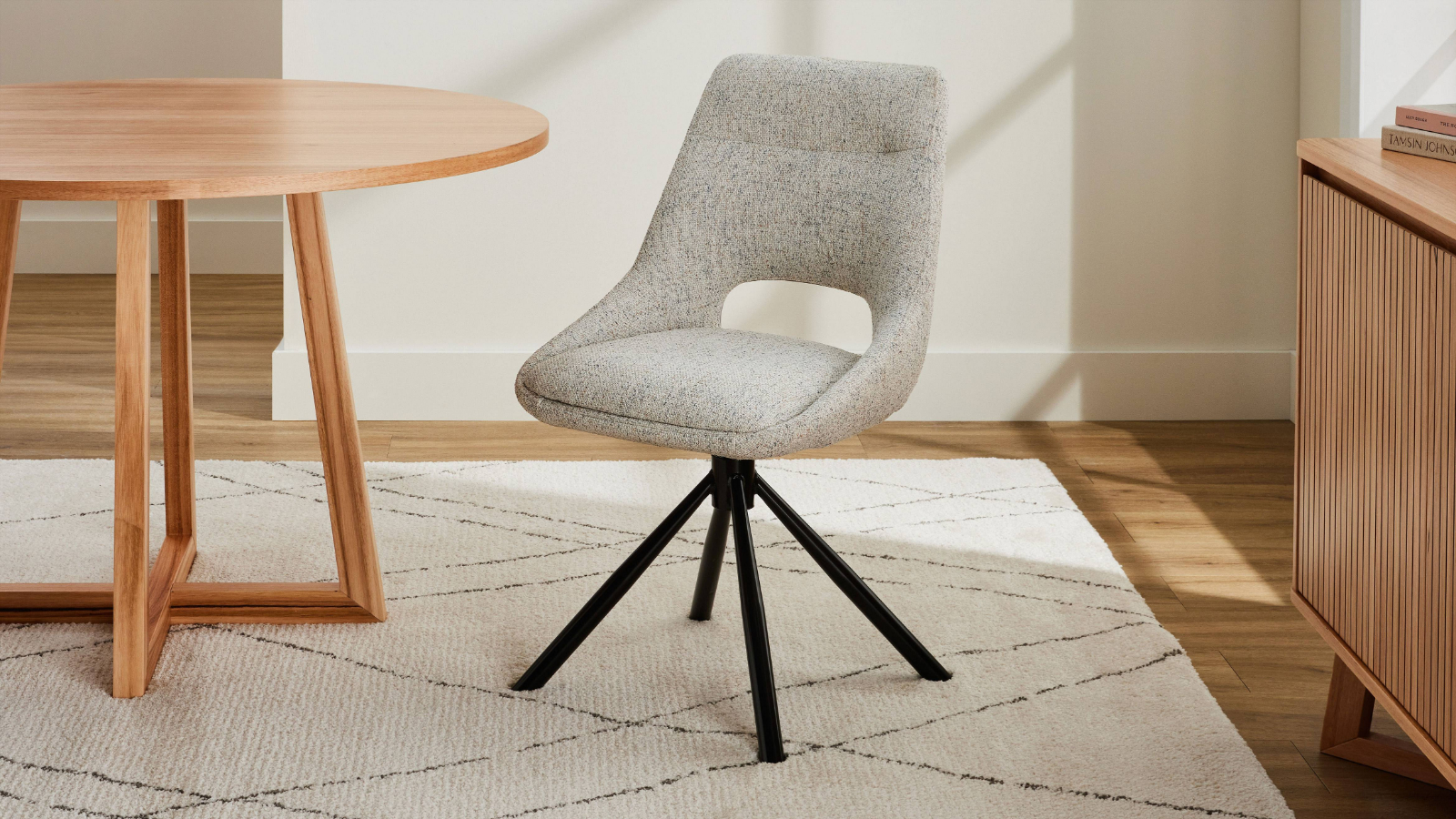 Amy Beige Fabric Swivel Dining Chair