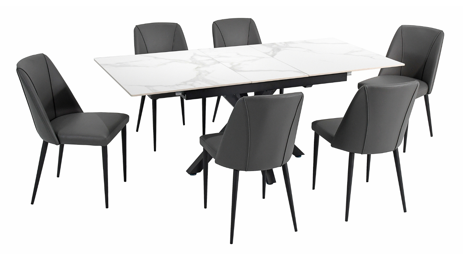 Starla 7-Piece Centre Extension Dining Table Set - Grey PU