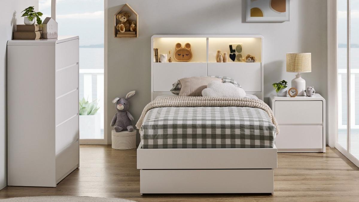 Avalon King Single Front Drawer Bed - Ivory White