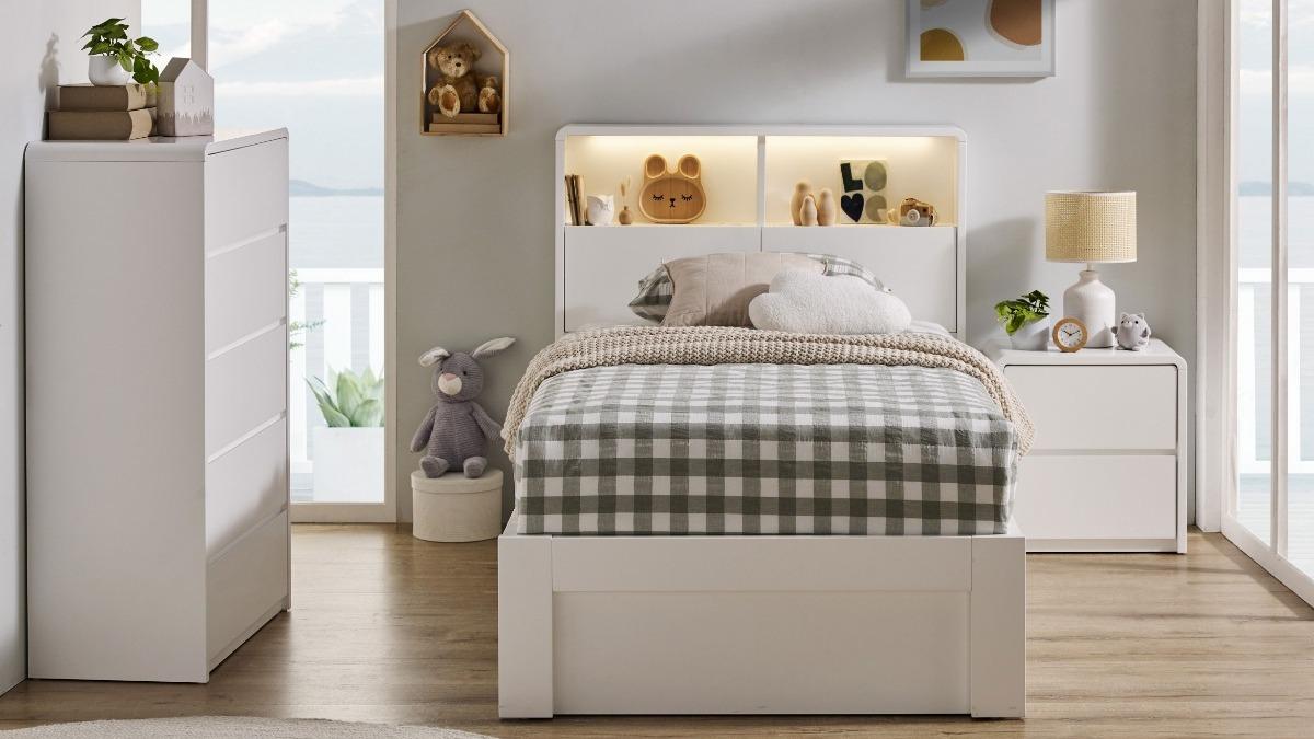 Avalon King Single Front Gaslift Bed - Ivory White