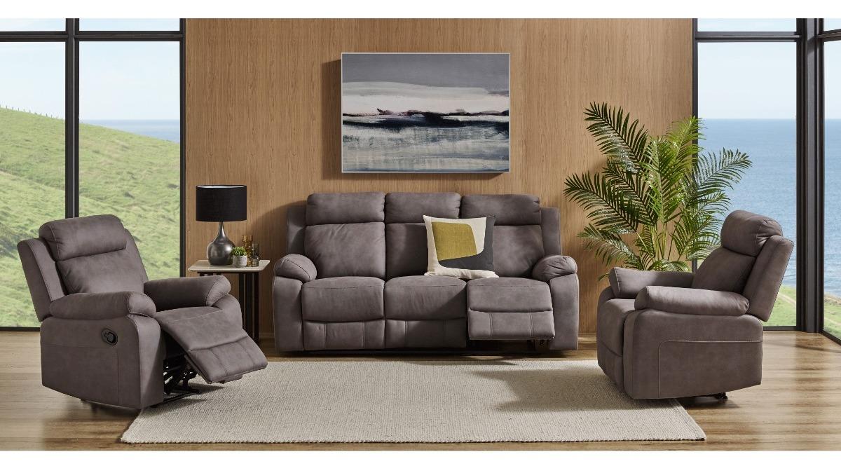 Cosmo 3-Piece Fabric Recliner Lounge Suite - Charcoal
