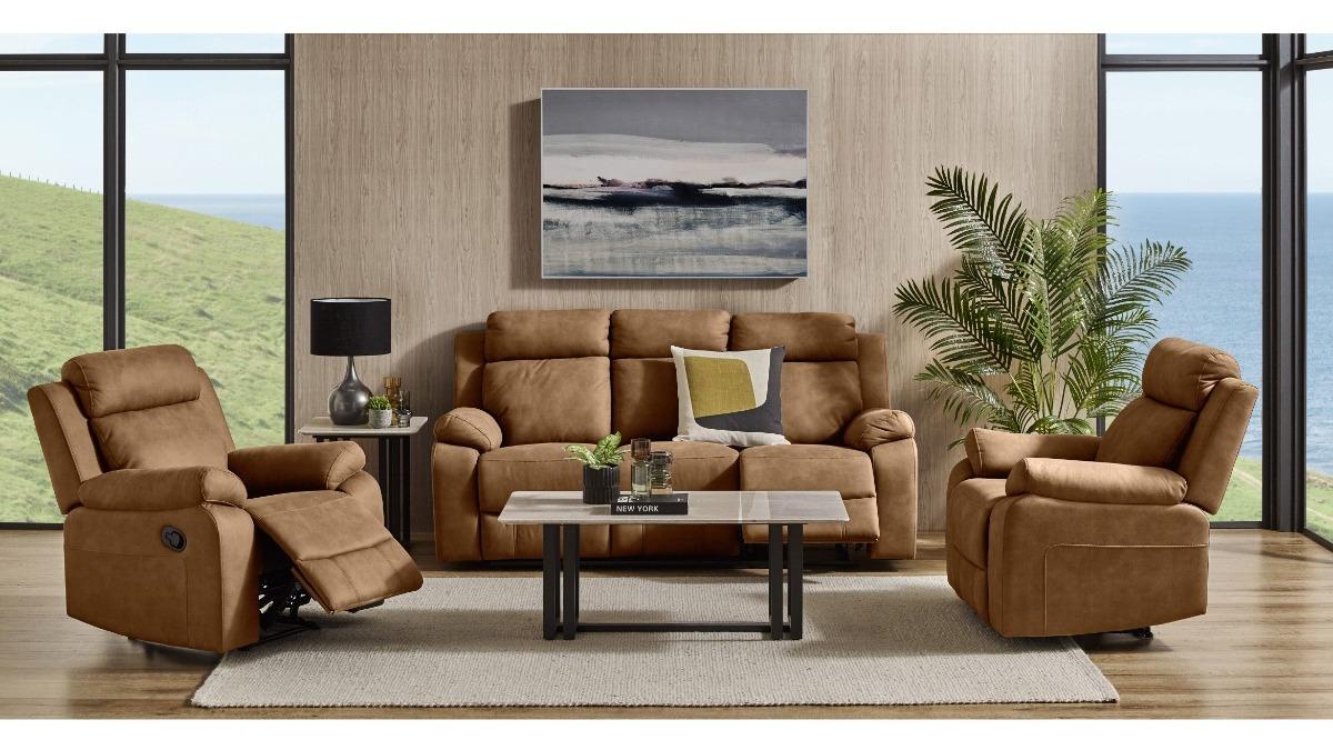 Cosmo 3-Piece Fabric Recliner Lounge Suite - Tan