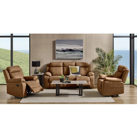 Cosmo 3-Piece Fabric Recliner Lounge Suite - Tan