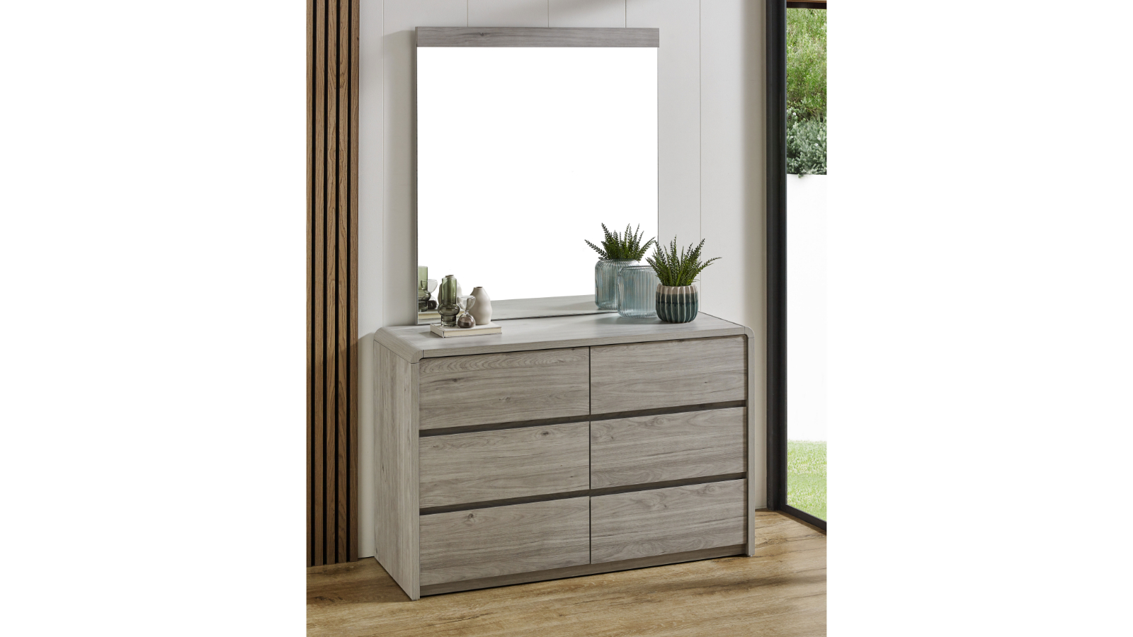 Avalon 6-Drawer Light Grey Dresser with Mirror