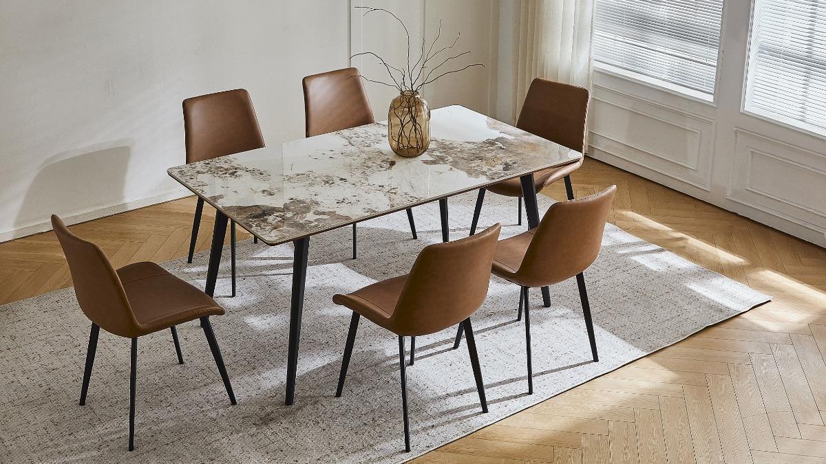 Zanthi 7-Piece Rectangular Dining Table Set - Tan