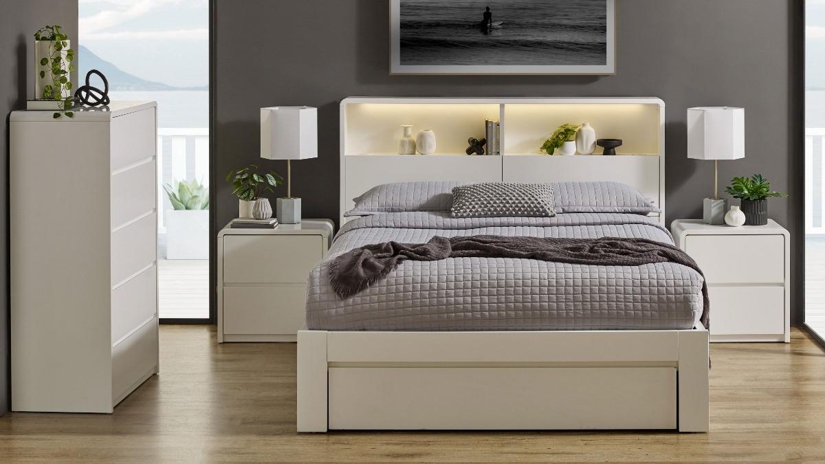 Avalon Ivory White Side Gaslift Bed - Queen