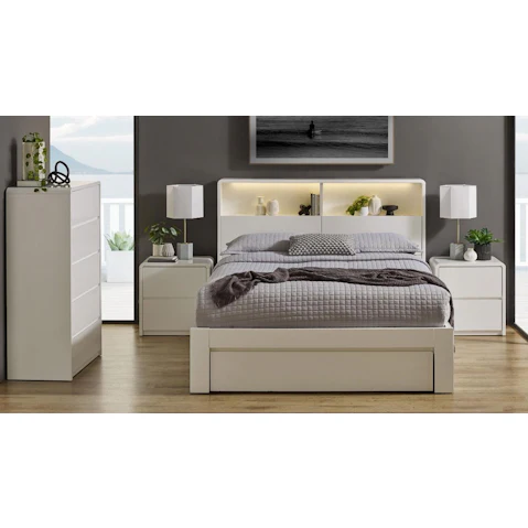 Avalon Ivory White Side Gaslift Bed - Queen