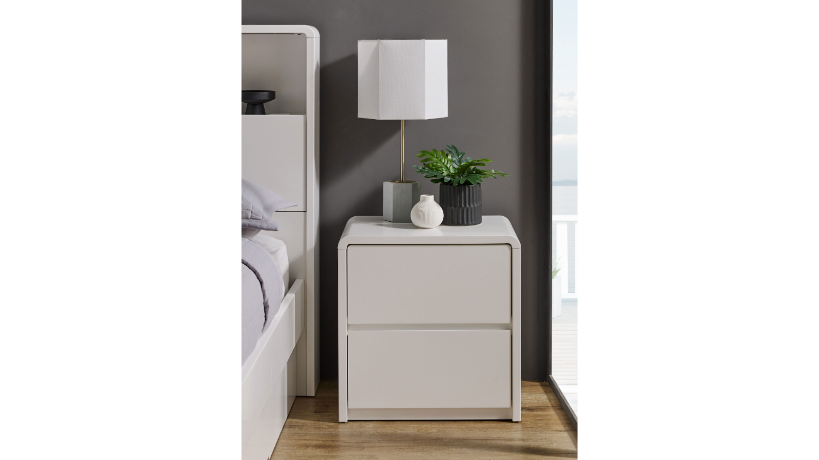Avalon 2-Drawer Ivory White Bedside Table