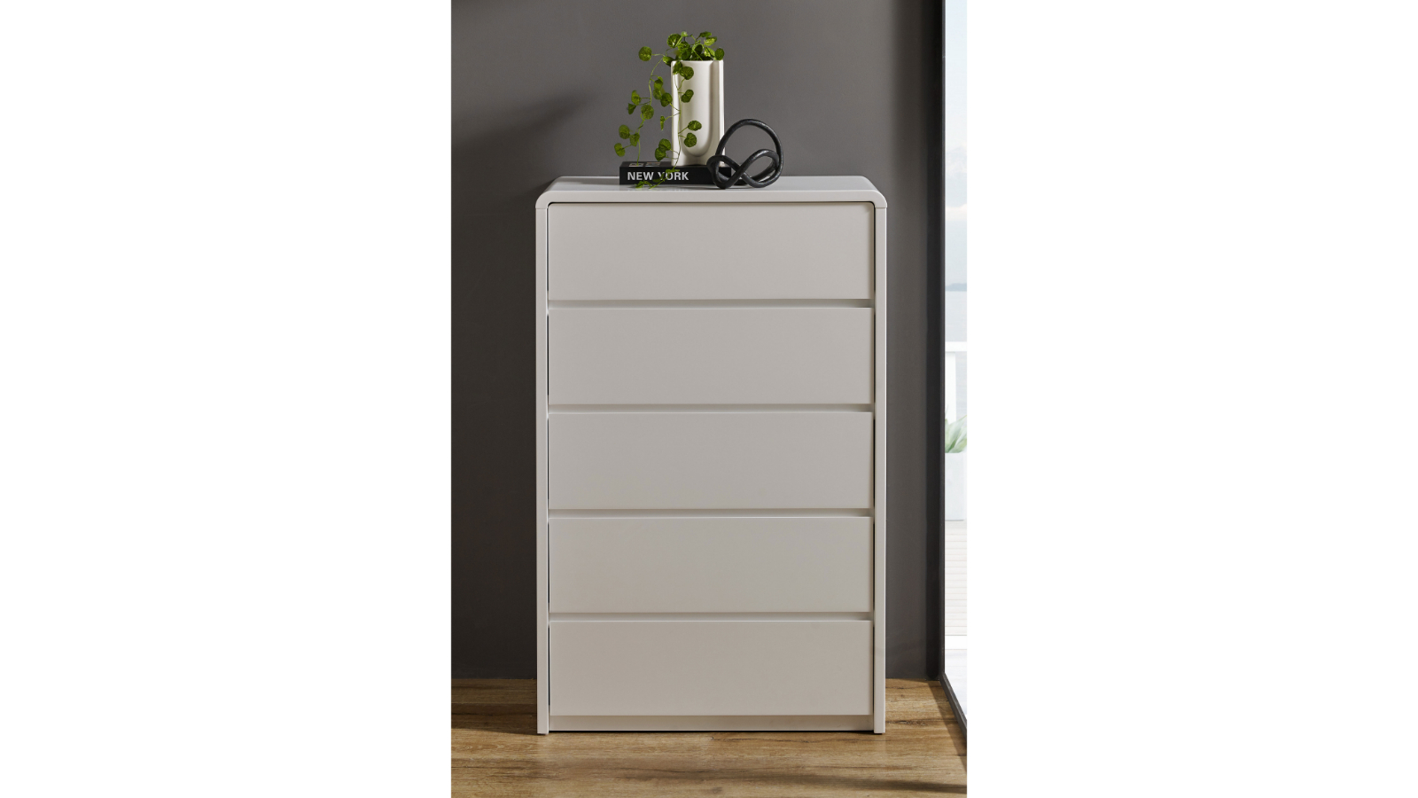 Avalon 5-Drawer Ivory White Tallboy
