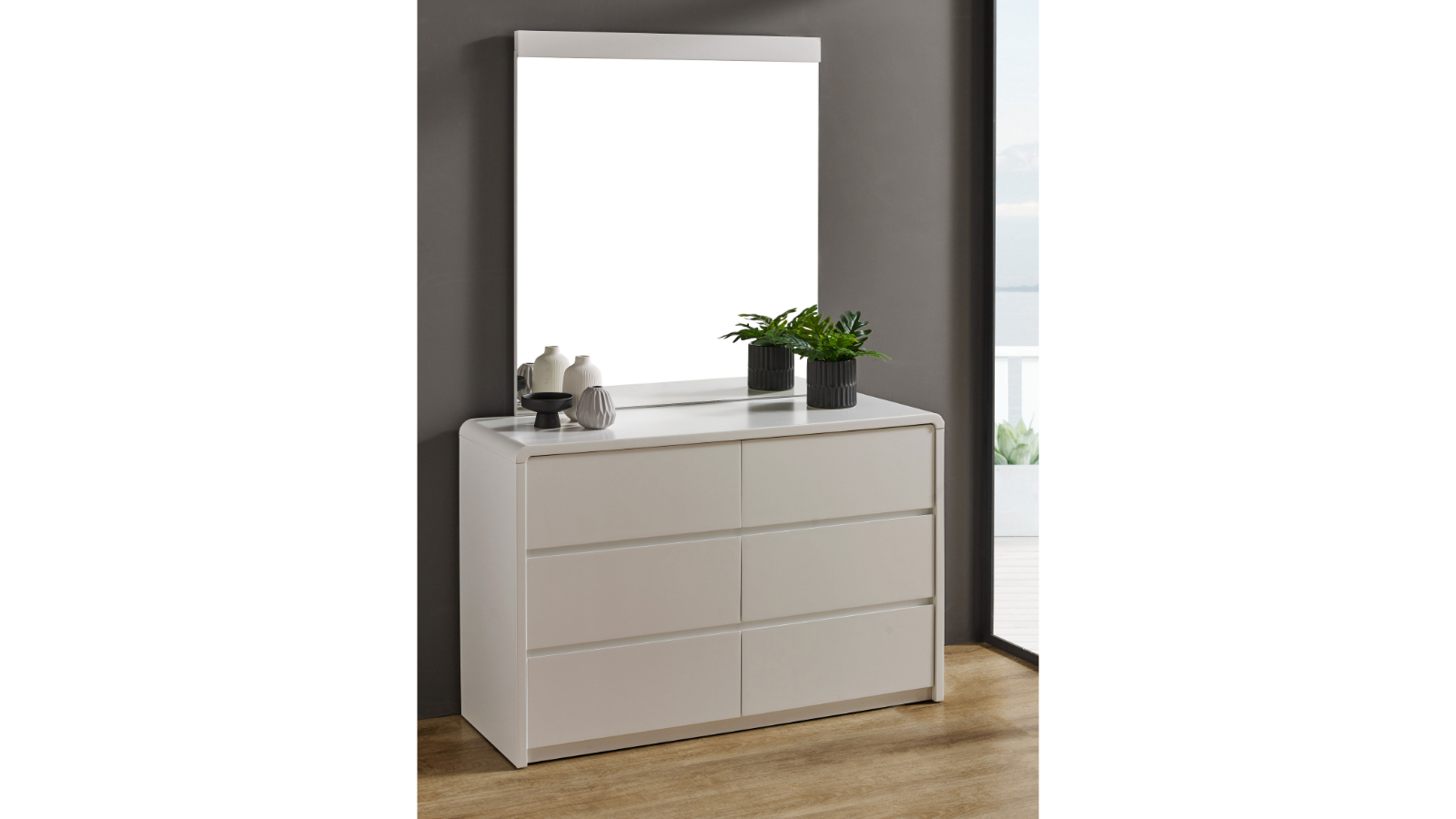 Avalon 6-Drawer Ivory White Dresser with Mirror