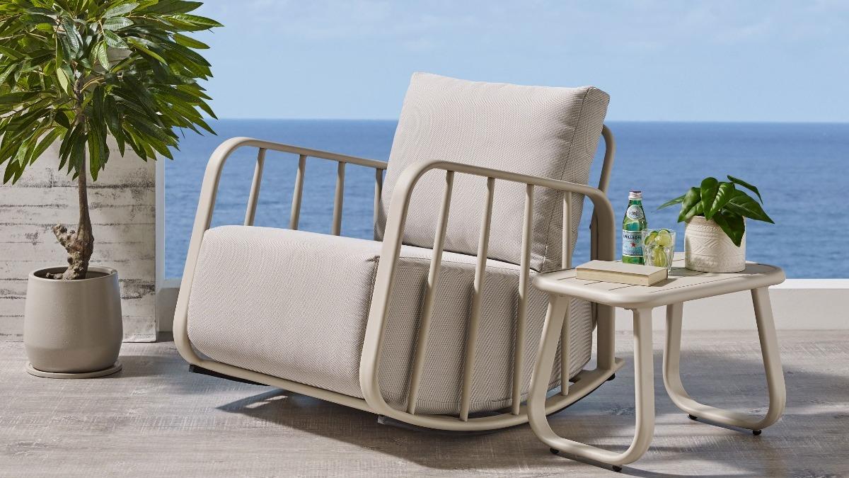 Pelican Outdoor Rocker Armchair with Side Table - Beige