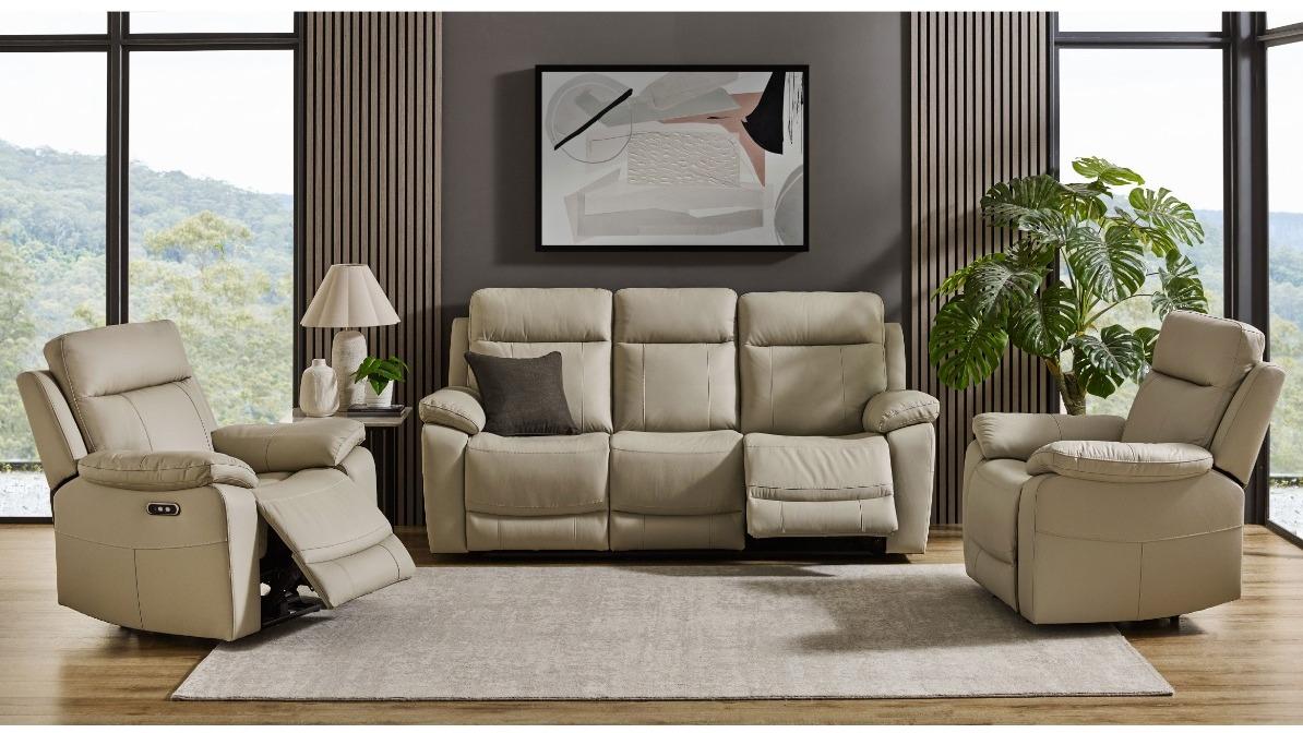 Lilly 3-Piece Leather Lounge Suite - Lunar