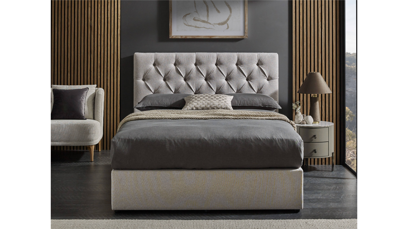 Sophie 4-Drawer King Base with Button Bedhead - Oyster