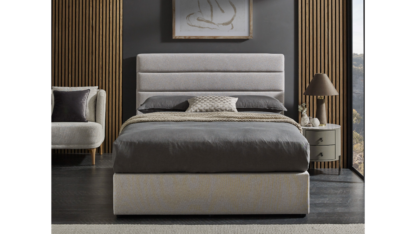 Sophie 4-Drawer Queen Base with Horizontal Bedhead - Oyster