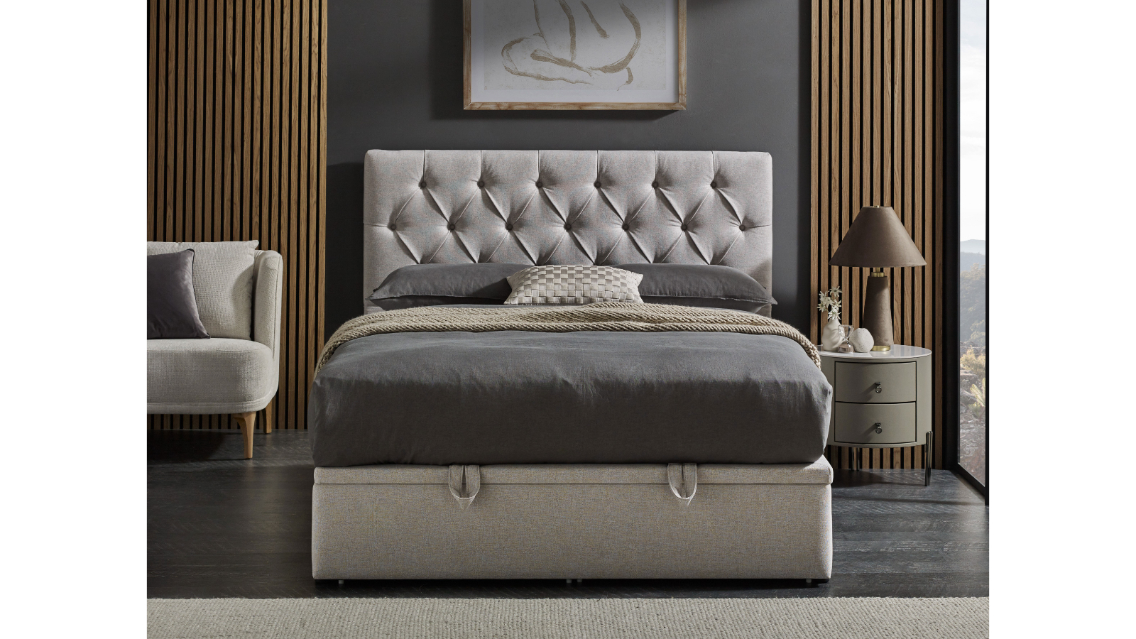 Sophie King Gaslift Base with Button Bedhead - Oyster