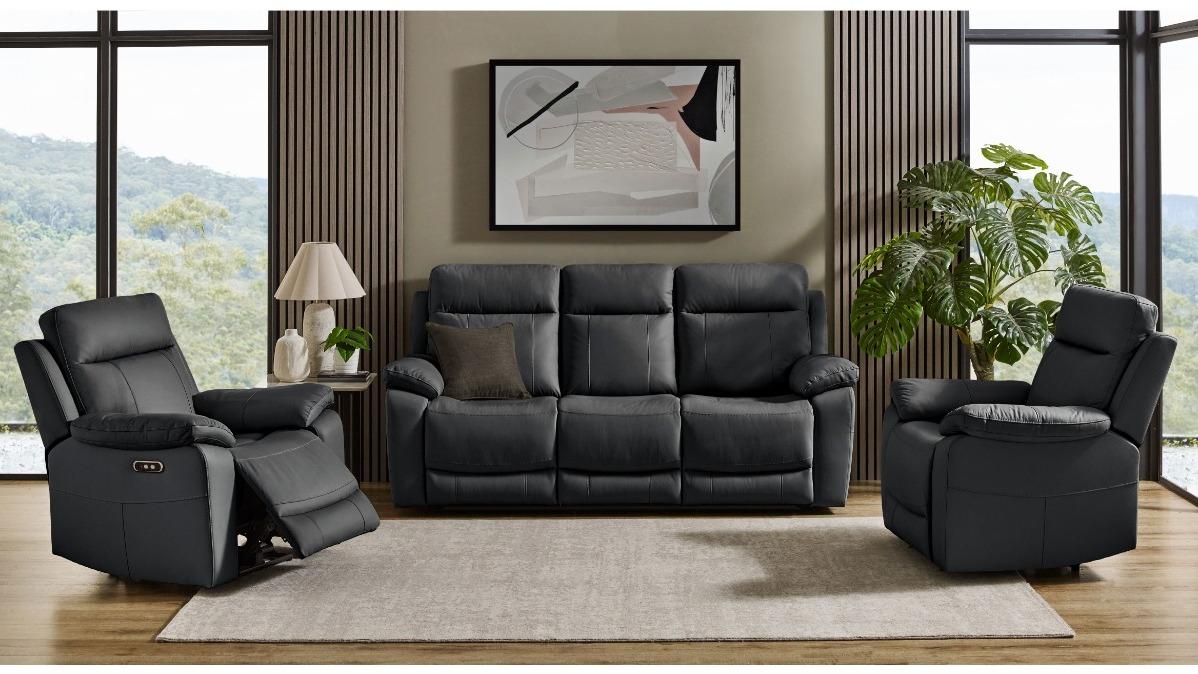 Lilly 3-Piece Leather Lounge Suite - Raven