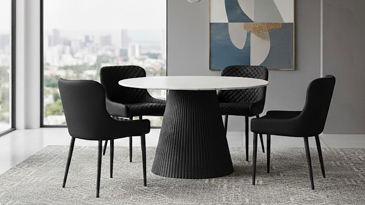 Amiro 5-Piece Dining Table Set with Avalon Black PU Dining Chair