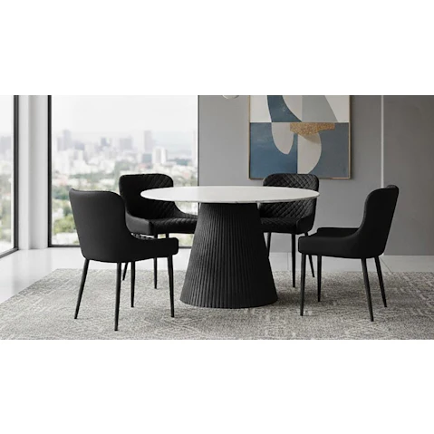 Amiro 5-Piece Dining Table Set with Avalon Black PU Dining Chair