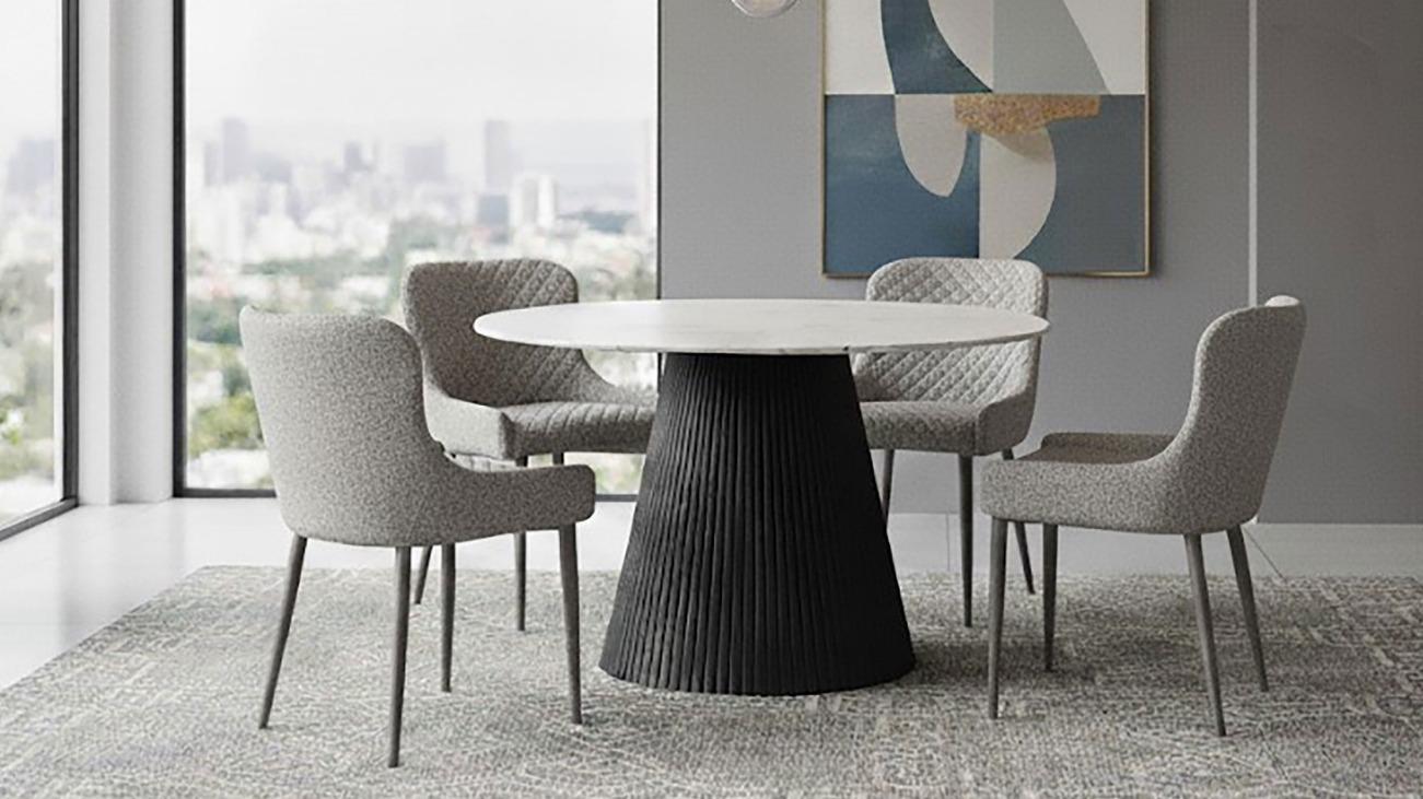 Amiro 5-Piece Dining Table Set with Avalon Grey Fabric Dining Chair